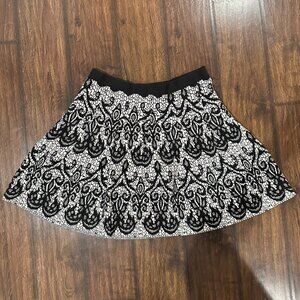 Cynthia Rowley Black & White Damask Knit A-Line Skirt